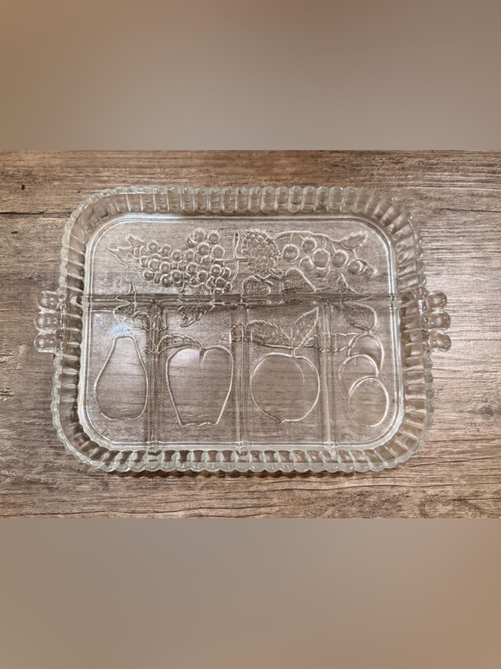 Vintage INDIANA Glass Fruits Pattern 5 Section Divided Relish Serving Tray Dish